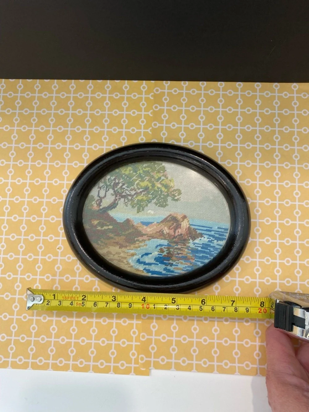 Vintage Needlepoint Landscape Art – Oval Framed Embroidery – Cottagecore Decor - Picture 7 of 8